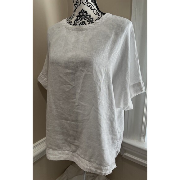 M&S Marks & Spencer Pure Flax Linen Boxy Top Blouse 12 White Lagenlook Beach - Picture 6 of 13